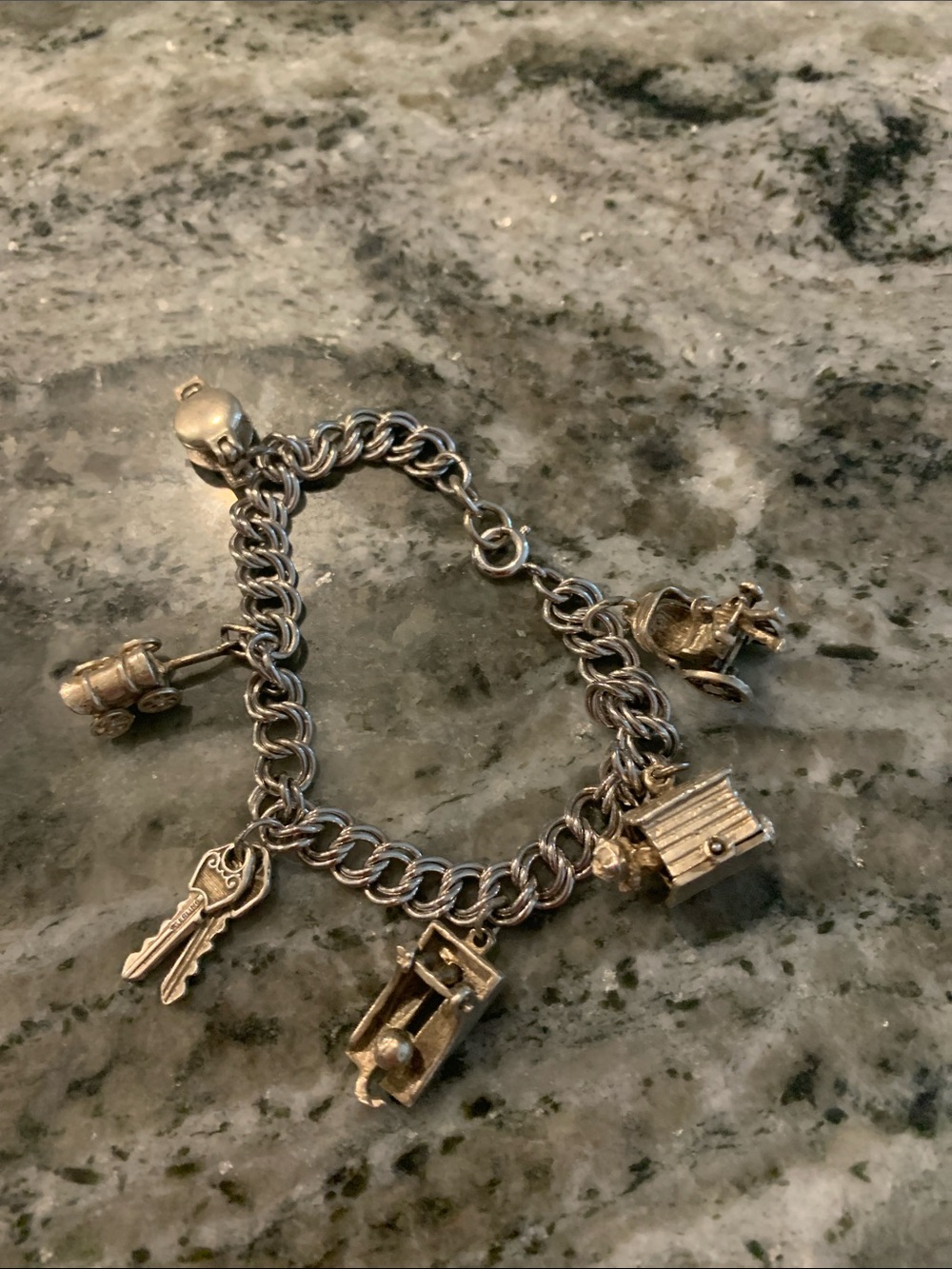 Vintage Silver Charm Bracelet with Assorted Charms